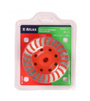 Indicado para uso en amoladoras angulares de 115 mm (4½”). Apto para desbaste de concreto, albañilería, mármol, granito y piedras decorativas.