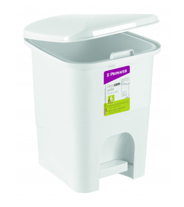 PLASTIC GARBAGE BIN WITH PEDAL 6L WHTE